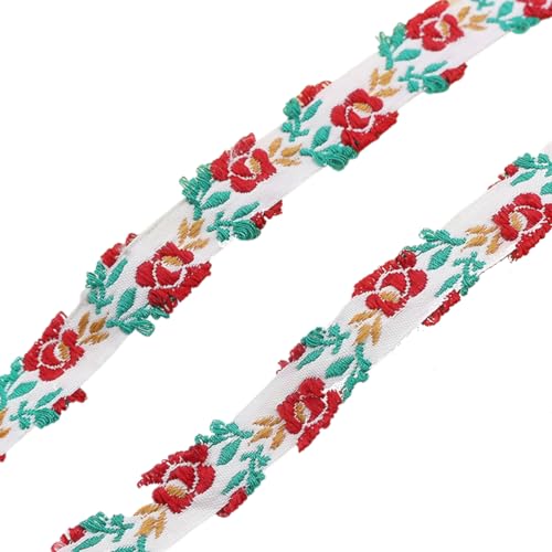 AMateschitz Ethnischer Stickerei Spitzenband 2cm Breit Vintage Jacquard Bandbesatz Floraler Bestickter Polyesterband Blumenmuster Gewebtes Band für Nähen DIY Basteln Kleidung Vorhänge Weiß 30M von AMateschitz