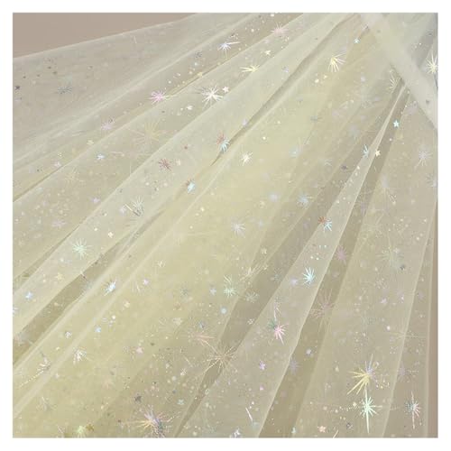 AMateschitz Glitzernder Netzstoff Mit Sternen Schneeflocken Tüllstoff Sparkly Durchsichtiger Stoff Glänzende Weihnachts Tüll Dekostoff für DIY Kleidung Hochzeit Party Home Decor Gelb 10M*1.5M von AMateschitz