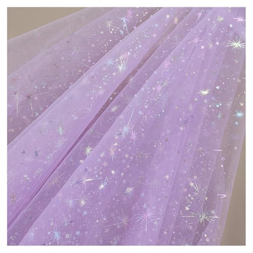 AMateschitz Glitzernder Netzstoff Mit Sternen Schneeflocken Tüllstoff Sparkly Durchsichtiger Stoff Glänzende Weihnachts Tüll Dekostoff für DIY Kleidung Hochzeit Party Home Decor Hellviolett 10M*1.5M von AMateschitz