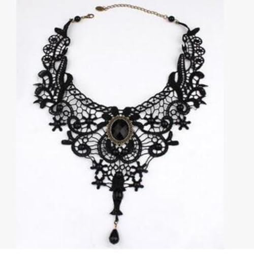 AMateschitz Gothic Spitze Choker Damen Schwarz Lace Strass Halsband Punk Halskette mit Träne Anhänger Gotisch Vintage Kropfband Lolita Kette für Halloween Cosplay Party Schmuck Zubehör Schwarz 30CM von AMateschitz