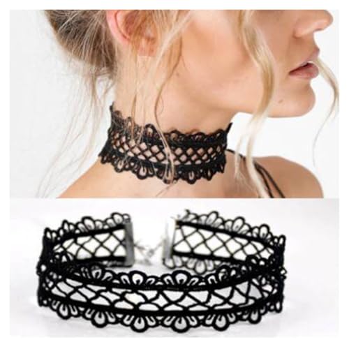 AMateschitz Gotisch Choker Halskette Gothic Spitze Ketten mit Vintage Rose Punk Lace Kropfband Quaste Halsband Schmuck Steampunk Strass Kragen für Halloween Cosplay Gekreuzte Mesh 30CM von AMateschitz