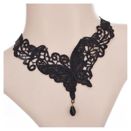 AMateschitz Gotisch Choker Halskette Gothic Spitze Ketten mit Vintage Rose Punk Lace Kropfband Quaste Halsband Schmuck Steampunk Strass Kragen für Halloween Cosplay Libellen-Anhänger 30CM von AMateschitz