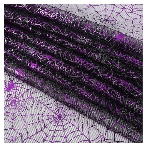 AMateschitz Halloween Netzstoff mit Spinnennetz Spinnen Druck Tüllstoff Spinnweb Spitzenstoff Netzgewebe mit Spiderweb Muster für Halloween Spukhau Häuse Garten Gruselsze Violett #1 100x160cm von AMateschitz