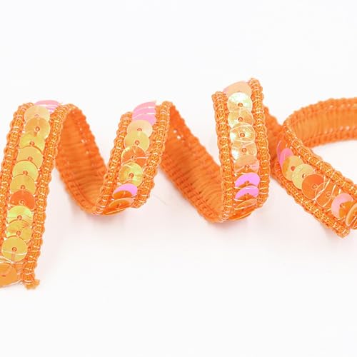 AMateschitz Paillettenband 12MM Breite Bunte Pailletten Bänder Flache Glitzerband Borten Glitzer Pailletten Trim Glänzende Paillettenborte für DIY Handwerk Nähen Kleidung Schmuck Orange 25M von AMateschitz