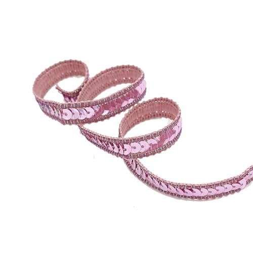 AMateschitz Paillettenband 12MM Breite Bunte Pailletten Bänder Flache Glitzerband Borten Glitzer Pailletten Trim Glänzende Paillettenborte für DIY Handwerk Nähen Kleidung Schmuck Rosa 25M von AMateschitz