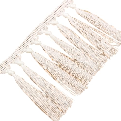 AMateschitz Quaste Häkelband 11CM Baumwolle Fransenbesatz Vintage Fringe Trim Spitzenband Geflochten Fransenborte für DIY Nähen Kleidung Vorhänge Kissen Teppich Lampe Weiß-EIN Knoten 30 Yard von AMateschitz