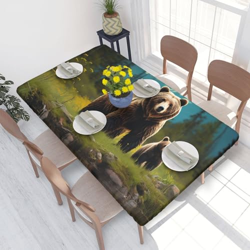 ANABPRMA River Bear Mom Tischdecke, wasserdicht, öldicht, quadratisch, leicht zu reinigen, für Esszimmer und Partys von ANABPRMA