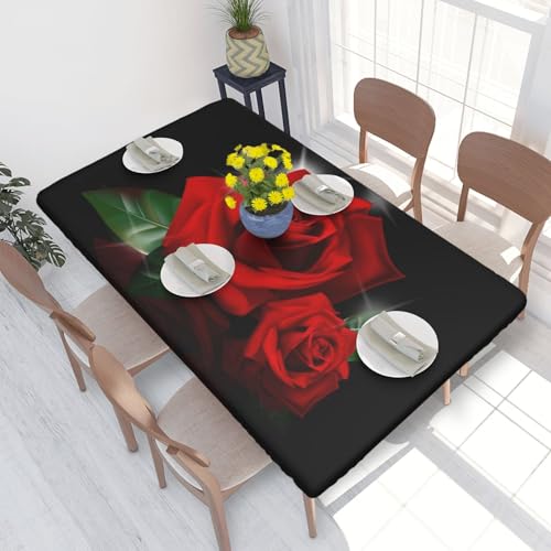 ANABPRMA Rote Rosen wasserdichte Tischdecke, 122 x 76 cm, öldicht, quadratisch, leicht zu reinigen, für Esszimmer und Partys von ANABPRMA