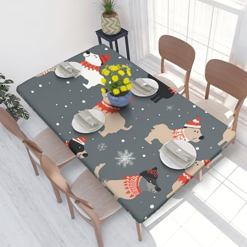 ANABPRMA Wasserdichte Tischdecke mit weihnachtlichen Hunden, 122 x 76 cm, öldicht, quadratisch, leicht zu reinigen, für Esszimmer und Partys von ANABPRMA