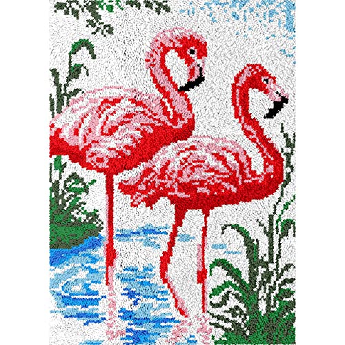 Knüpfteppich-Set Für Kinder Und Erwachsene – Diy Knüpfteppich-Set,Kreuzstich-Teppich-Herstellungsset,Roter Flamingo-Teppich,Häkel-Sets,Stick-Sets,Handarbeiten,Kunsthandwerk Für Heimdekoration,Gr von ANALTIRCE