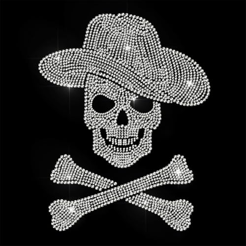 ANATTASOUL Cowboy-Schädel Strass zum Aufbügeln Hotfix-Transfer-Aufkleber Klar Bling Patch Kleidung Reparatur Applikation Halloween Dekoration T-Shirts Weste Schuhe Hut Jacke DIY von ANATTASOUL