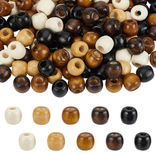 ANATTASOUL Holzperlen mit großem Loch, natürliche Spalte, Abstandshalter, Trommel, lose Perlen, Haarzopfperlen für DIY, Makramee, Hanf, Schmuck, Armband, 5 Farben, Loch: 5 mm, 500 Stück von ANATTASOUL