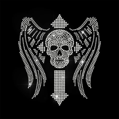 ANATTASOUL Kreuz zum Aufbügeln auf Strass Wärmeübertragung Totenkopf Flügel Kristall Dekor Bling Patch Kleidung Reparatur Hot Fix Applikation für T-Shirts Weste Jacke Kleidung DIY Zubehör Festival von ANATTASOUL