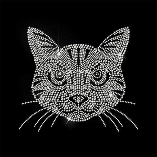 ANATTASOUL Realistische Katzen-Strass-Applikation zum Aufbügeln auf Transfer-Applikation, Tier-Bling, klare Strass-Schablone für Kleidung, Taschen, Hosen, DIY, Transfer-Aufkleber für T-Shirts, von ANATTASOUL