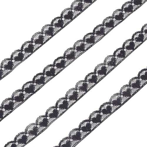 ANATTASOUL Schwarzer Spitzenbesatz 20 Yard 12 mm Vintage-Spitzenband Häkelspitzenbesatz Nylon-Nähspitzenstoff Gewelltes Herzförmiges Spitzenband Zum Nähen Basteln Geschenkverpackungen Dekoration von ANATTASOUL