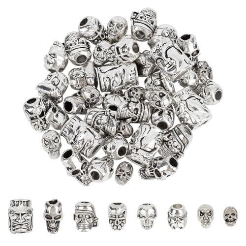 ANATTASOUL Totenkopf-Perlen, Legierung, Antik-Silber, Totenkopf-Perlen, Metall-Abstandshalter, Punk-Skelett-Perlen, dekorative Perlen, Totenkopf-Charms, makroporöse Totenkopf-Perlen für von ANATTASOUL