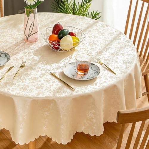 ANAZOZ Runde Tischdecken 360cm, Tischdecke Polyester Abwaschbar Tischdecke für Landhaus Einfarbig Champagner mit Blumenmuster von ANAZOZ