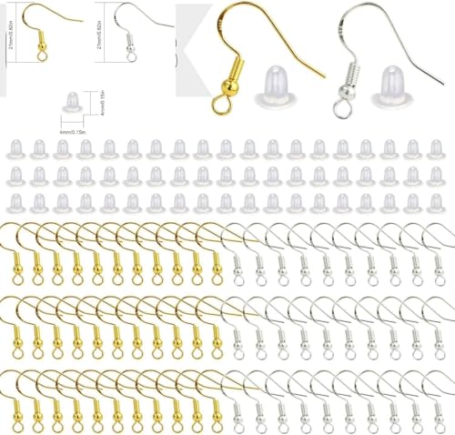 100 Haken für Ohrringe, aus Kupfer, Farbe Gold und Silber, für die Herstellung von Schmuck, Haken, Ohrringe in Gold und Silber, 100 Stück von ANBOO