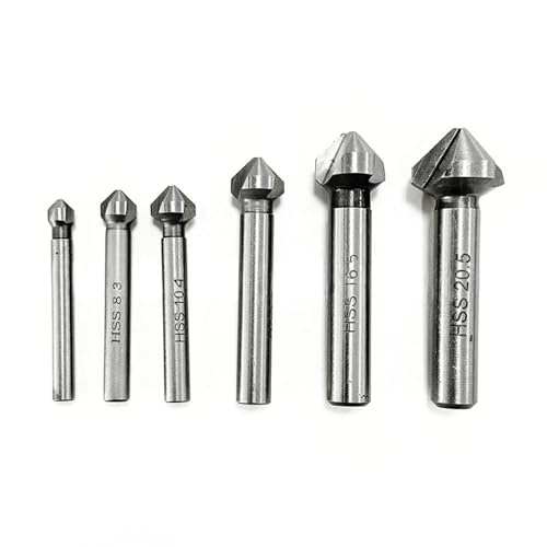 ANBOO 6 Stück Senker Kegelsenker Set HSS-G 90 Grad 6.3/8.3/10.4/12.4/16.5/20.5mm Präzise Bohrungen von Brett Dämmplatten Senker Metall Senkbohrer Metall Für die Bohrung von Brett Dämmplatte von ANBOO