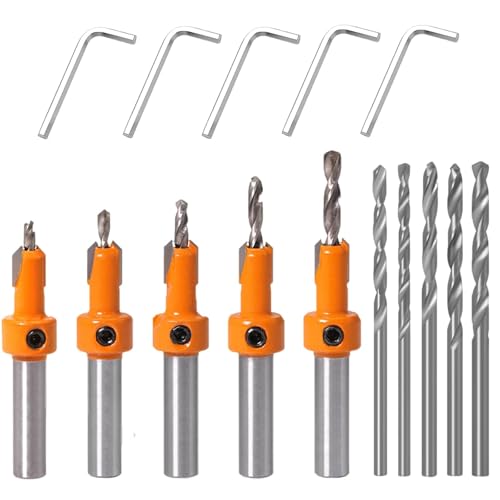 ANBOO SenkbohrerHolz,Klingendurchmesser 8mm Holzbohrer Mit Senker,15 Stück Senkbohrer Set Mit 5 Senkbohrern,5 Bohrkernen Und 5 Schraubenschlüsseln, Kegelsenker Für Präzise Bohrungen von ANBOO