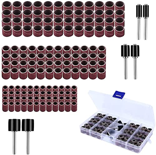 ANBOWEI 150pcs Schleifhülsen Satz, Einschließlich 144pcs Schleifband Sleeves und 6pcs Schleifwalzen, Schleiftrommel Schleifaufsätze für Dremel Drehwerkzeug mit Frei Box von ANBOWEI