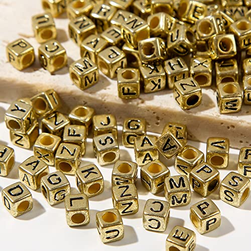 ANCADN 1000 Stück goldene Buchstabenperlen Würfel Buchstaben Perlen Alphabet Perlen für Schmuckherstellung DIY Halskette Armband (Gold) von ANCADN