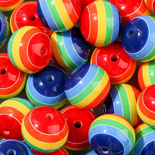 ANCADN 20 mm dicke Kaugummi-Perlen, Regenbogen-Perlen, Acryl-Perlen für DIY-Schmuckherstellung (Regenbogenstreifen) von ANCADN