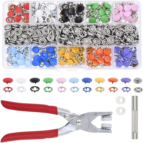 800 Pcs Druckknöpfe,Metalldruckknöpfe Mit Verschluss Zange Presse Werkzeugsatz,Nähfrei Bunte Druckknopf,Metall Nähzubehör fünfpoliger Schließe,Für DIY Basteln,Kinderbekleidung,Kleidung Taschen. von ANCDTVV