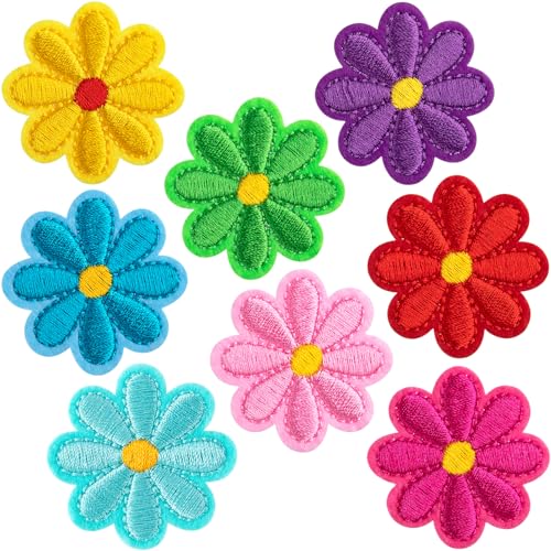 ANCIRS 8 x Blumen-Aufnäher zum Aufbügeln, niedliche Gänseblümchen, bestickte Flicken für Kleidung, Jeans, Jacken, Hüte, Taschen, Bastelarbeiten, 4 x 4 cm (8 Farben) von ANCIRS