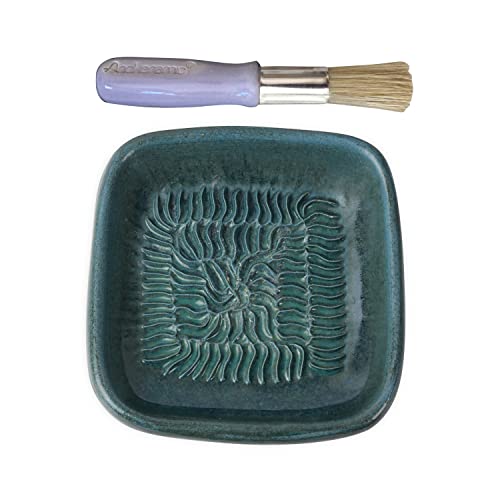 ANCKERAMIC® Ceramico Keramikreibe & Backpinsel Set - Keramik Knoblauchreibe, Ingwerreibe & Küchenpinsel Naturborsten, handgefertigt (Farbe) (Cadet/Flieder) von ANCKERAMIC