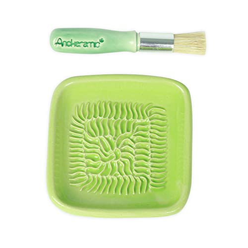 ANCKERAMIC® Ceramico Keramikreibe & Backpinsel Set - Keramik Knoblauchreibe, Ingwerreibe & Küchenpinsel Naturborsten, handgefertigt (Farbe) (Minze/Grün) von ANCKERAMIC