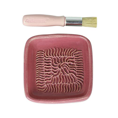 ANCKERAMIC® Ceramico Keramikreibe & Backpinsel Set - Keramik Knoblauchreibe, Ingwerreibe & Küchenpinsel Naturborsten, handgefertigt (Farbe) (Pink/Rosa) von ANCKERAMIC