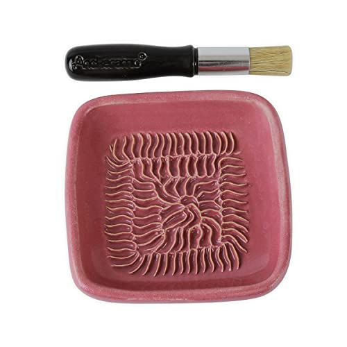 ANCKERAMIC® Ceramico Keramikreibe & Backpinsel Set - Keramik Knoblauchreibe, Ingwerreibe & Küchenpinsel Naturborsten, handgefertigt (Farbe) (Pink/Schwarz) von ANCKERAMIC