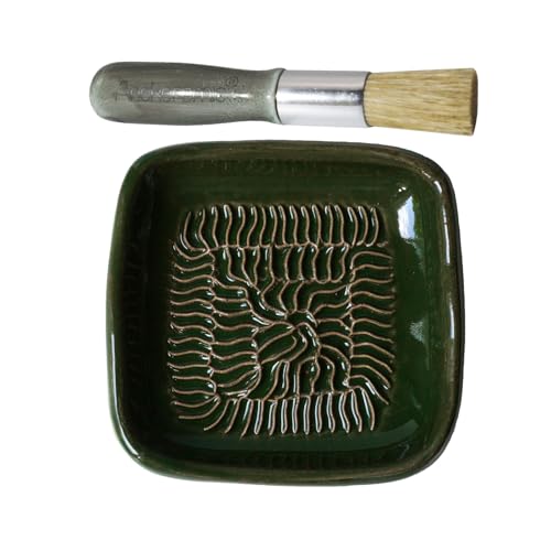 ANCKERAMIC® Ceramico original Finnland Keramikreibe & Backpinsel Set - Keramik Knoblauchreibe, Ingwerreibe & Küchenpinsel Naturborsten, handgefertigt (Grün/Anthrazit) von ANCKERAMIC