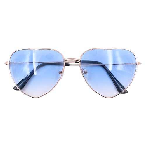 ANCLLO 2 Stück Herz Sonnenbrille Retro Sonnenbrille Hippie Brille 60er 70er 80er 90er Party Kostüm Zubehör (Blau) von ANCLLO