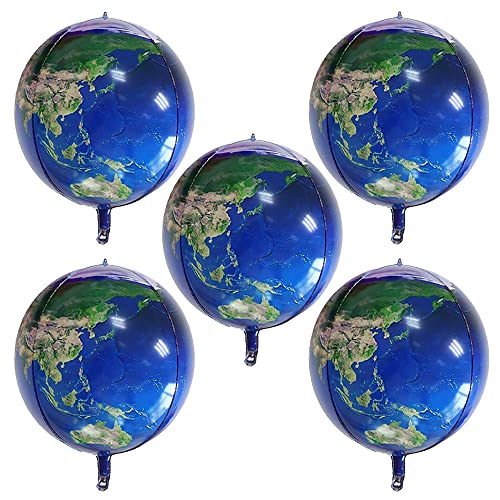 ANCLLO 5 x Erdkugel-Luftballons, 55,9 cm Weltkarten-Luftballons, 4D-Mylar-Aluminiumfolienballon, Erdform, Dekoration für Kinder, Erdtagsparty-Zubehör von ANCLLO