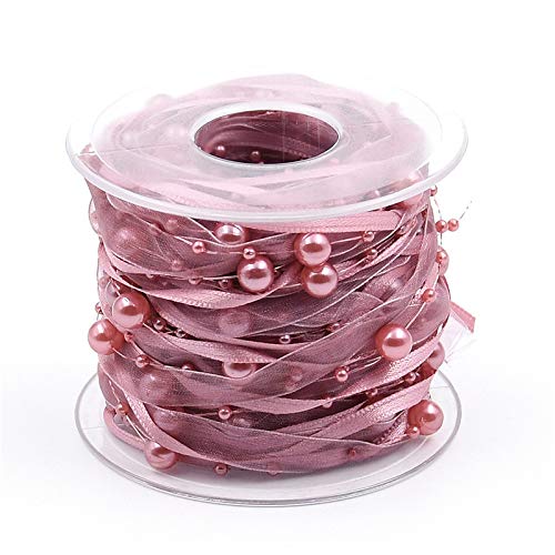 ANCLLO 10 m langes künstliches Perlenband, Chiffonband und Organza-Spitzenband für Hochzeit, Blumen, Weihnachtsbaum, Dekoration, Nähen, Handwerk, Verpackung, Rosa von ANCLLO