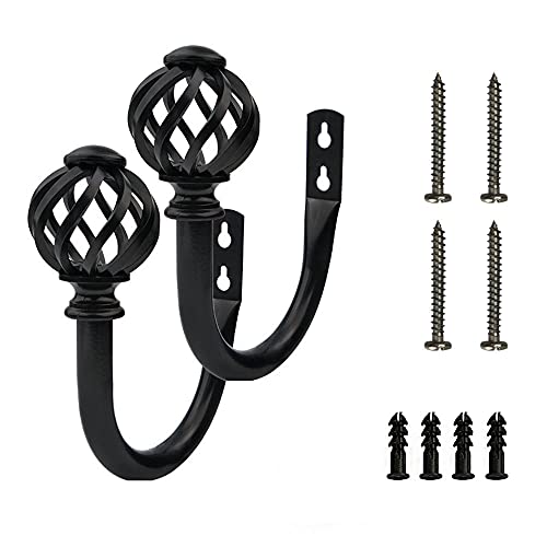 ANCLLO Set mit 2 Vorhanghaltern, Haken, Raffhalter, Halter für Vorhänge, mattes Metall, Wandmontage, Schwarz von ANCLLO