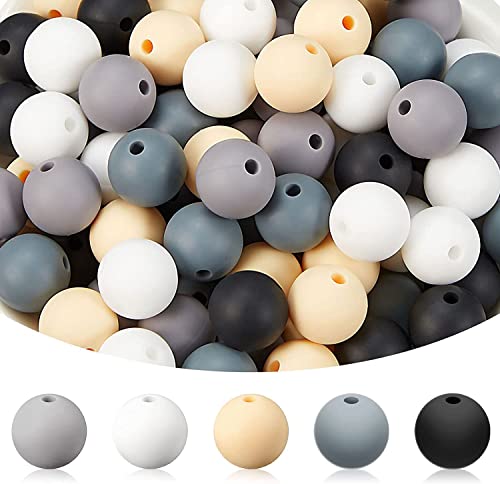 Perlen DIY 100 Stück 15 mm Mix Farbe Silikon Perlen für Schmuck Halskette Zubehör Kit Herstellung für Armbänder Anhänger - Grau Mix von AND.IGO