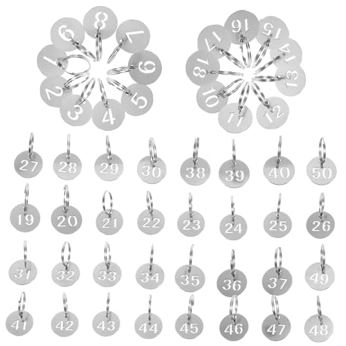 ANDRESLAD 50 Stück Nummernschild aus Edelstahl nummerierte Stahlschilder ausgehöhlt 1-50 Nummernschilder nummerierte Schlüsselkennungen Schlüsselanhänger mit Etiketten Rostfreier Stahl von ANDRESLAD