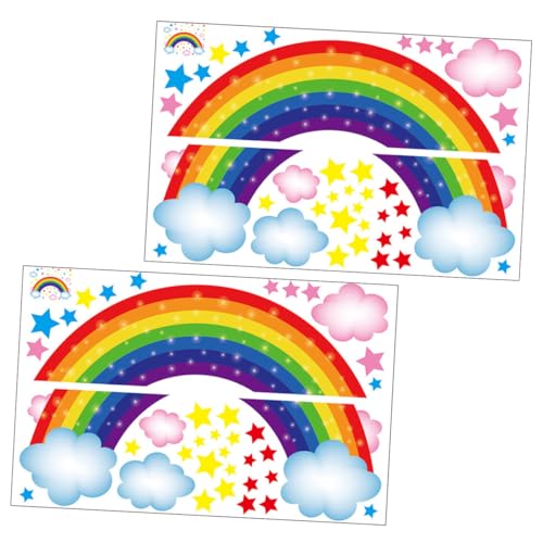 ANDRESLAD Regenbogen Wandaufkleber Für Kinderzimmer Bunte Cartoon Wandtattoos Mit Wolken Und Sternen Abnehmbar Und DIY Dekoration Für Das Kinderzimmer 2er Set von ANDRESLAD