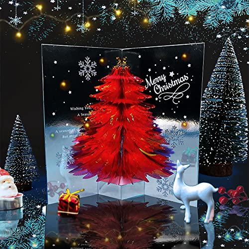 3D Grußkarte Pop Up Weihnachtskarte Kristall Weihnachtsbaum Tannenbaum Geschenkkarte Dreidimensional Karten Weihnachten Grußkarte Klappkarten mit Umschlag Rot von ANEWISH