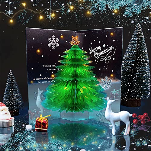 3D Weihnachtskarte Pop Up Grußkarte Kristall Weihnachtsbaum Geschenkkarte Dreidimensional Karten Weihnachten Grußkarte Klappkarten mit Umschlag Grün von ANEWISH