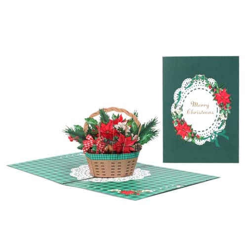 3D Weihnachtskarte Pop Up Grußkarte Weihnachtsfeier Blumenkorb Geschenkkarte Dreidimensional Karten Weihnachten Grußkarte Klappkarten mit Umschlag von ANEWISH