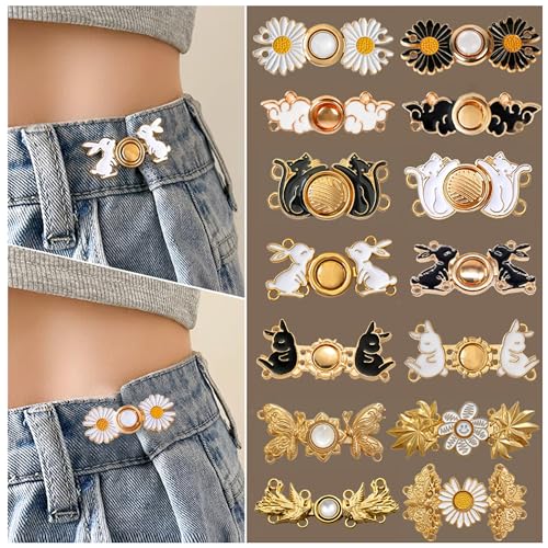 14 Stück Verstellbaren Taillenschnallen Knopf Hose Taille Jeansknöpfe Hosen Ersatz Knöpfe Knopfstifte Nähen Taste Taille Tightener Clip Taille Adjuster Clips für Kleider Hosen Jeans Ärmel zu groß lose von ANFUXT