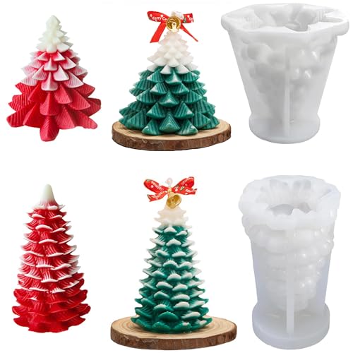 2 Stück Weihnachtsbaum Silikonform Kerze, 3D Weihnachtsbaum Kerzenform, Weihnachten DIY Silikon Kerzen Gießform, Seifenform Weihnachtsbaum, für DIY Duftkerze, Weihnachten Handwerk Ornamente von ANFUXT