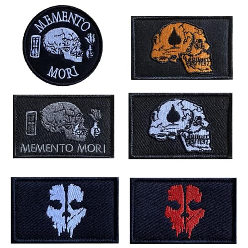 6 Stücke Patches Klett Militär Patch Skull Patches Klett Aufnäher Patches Tactical Embroidery Call of Duty Ghost Mask bestickter Stoffaufnäher für Rucksäcke, Jacken, Jeans Abzeichen Klettbänder von ANFUXT