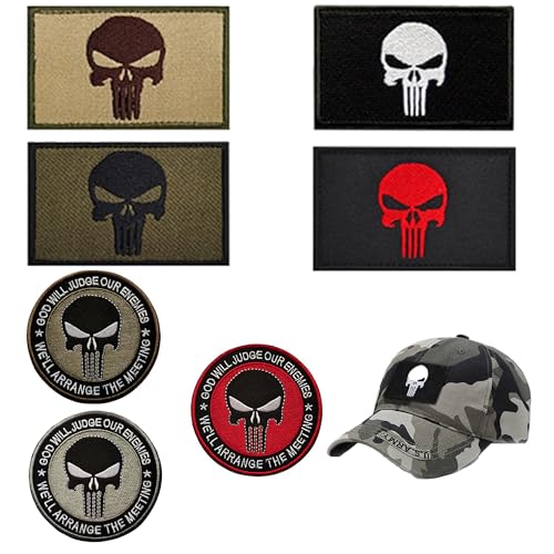 7 Stücke Patches Klett Militär Punisher Patch Aufnäher Patches Airsoft Patch Klett Skull Patches Klett Patches Punisher Klettbänder Für Taktische Kleidung Rucksack Baseballkappe Uniform Weste von ANFUXT