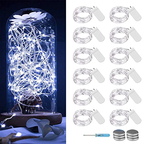 12 Stück 30er LED Micro Lichterkette Batterie-betrieb, 3M Kupferdraht Lichterkette String Fairy Lights, Wasserdicht Lichterketten für DIY Weihnachten Hochzeit Party Festival Dekorationen, Kühlweiß von ANGMLN