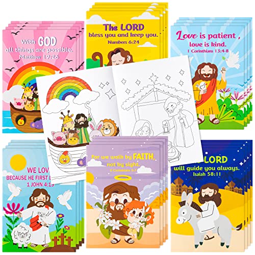 ANGOLIO Christliche Mini Malbücher Kinder - 24 Stück Kinder Malbuch Religiöse Bulk Party Kindergeburtstag, Jesus Themen Kunst Zeichenbuch für DIY Handwerk Gastgeschenke Jungen Mädchen Schule Preise von ANGOLIO